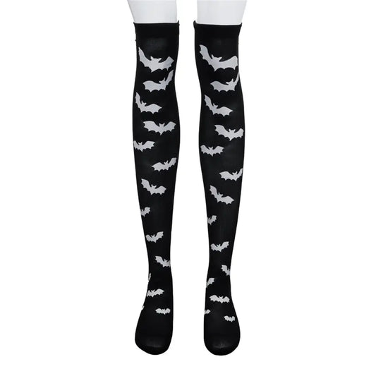 Halloween Skeleton Bat Spider Web Knee-High Socks