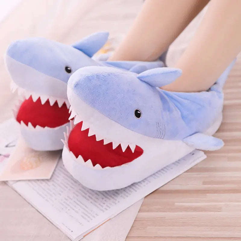 Warm Shark Plush Slippers - Cartoon Cotton Design