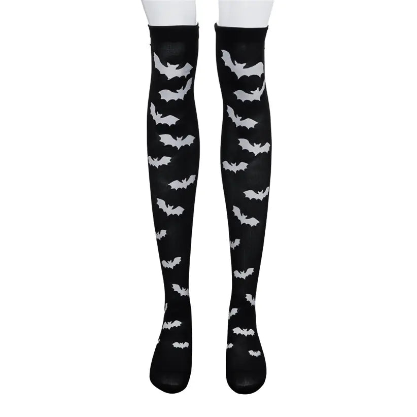 Halloween Skeleton Bat Spider Web Knee-High Socks