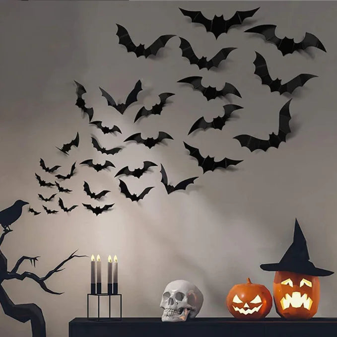 10PCS Halloween 3D Black Bat Wall Stickers Set