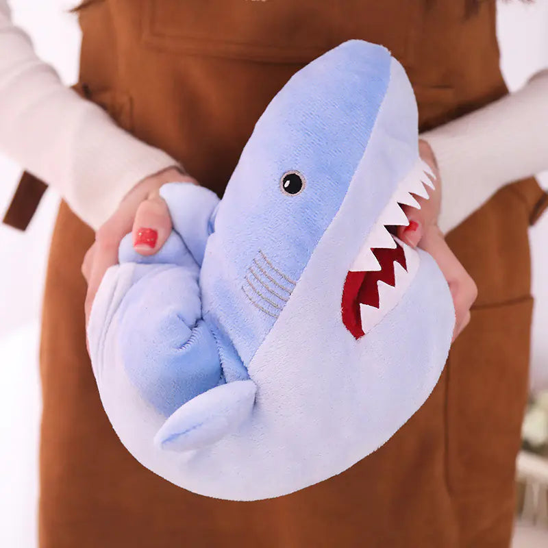 Warm Shark Plush Slippers - Cartoon Cotton Design