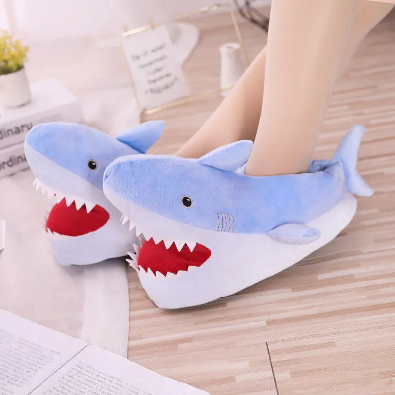 Warm Shark Plush Slippers - Cartoon Cotton Design