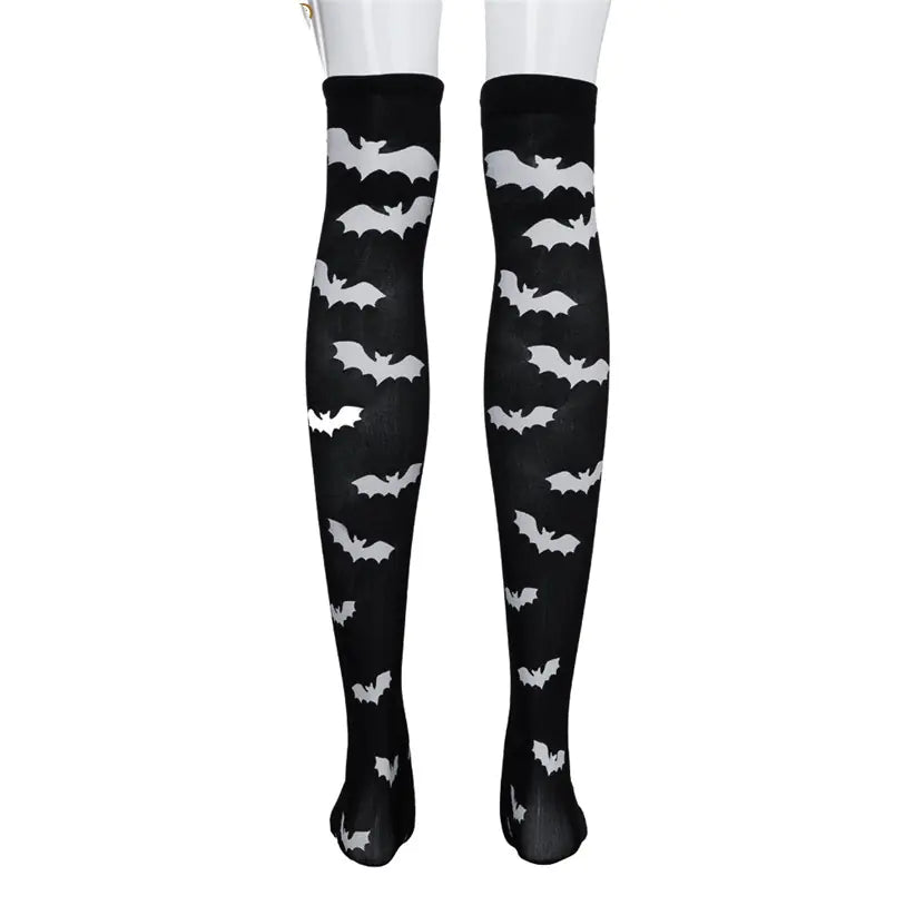 Halloween Skeleton Bat Spider Web Knee-High Socks