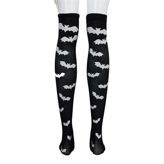 Halloween Skeleton Bat Spider Web Knee-High Socks
