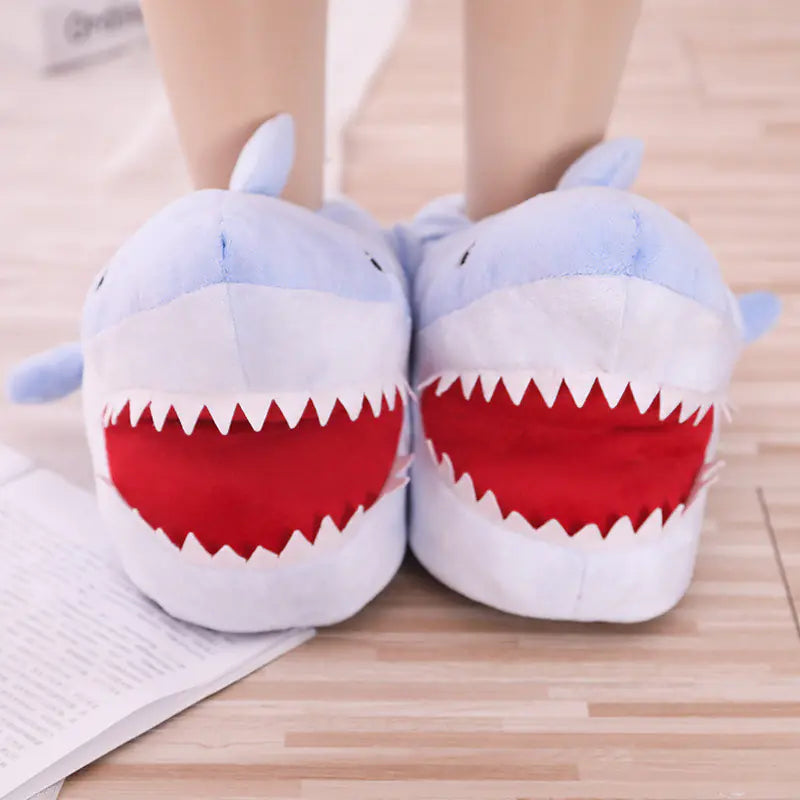 Warm Shark Plush Slippers - Cartoon Cotton Design