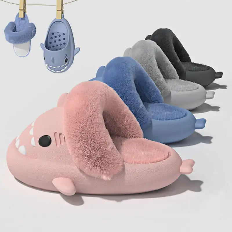Winter Shark Detachable Warm Fuzzy Slippers for Women