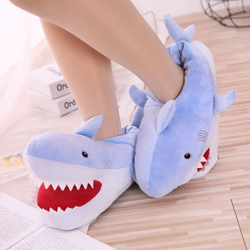 Warm Shark Plush Slippers - Cartoon Cotton Design