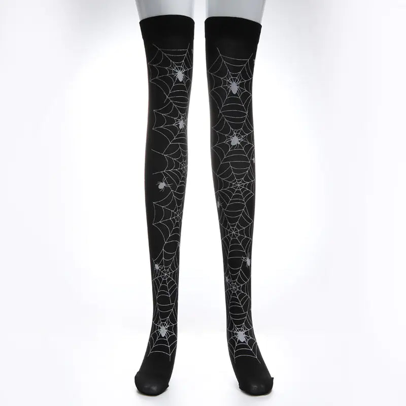 Halloween Skeleton Bat Spider Web Knee-High Socks