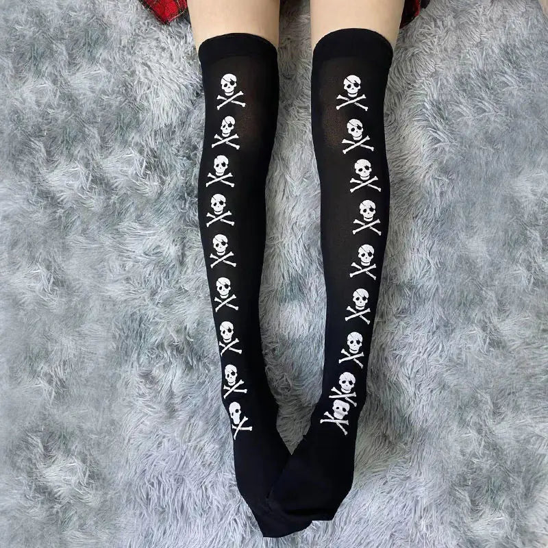 Halloween Skeleton Bat Spider Web Knee-High Socks