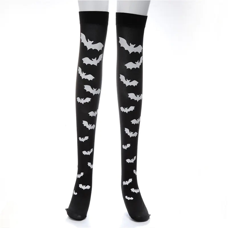 Halloween Skeleton Bat Spider Web Knee-High Socks
